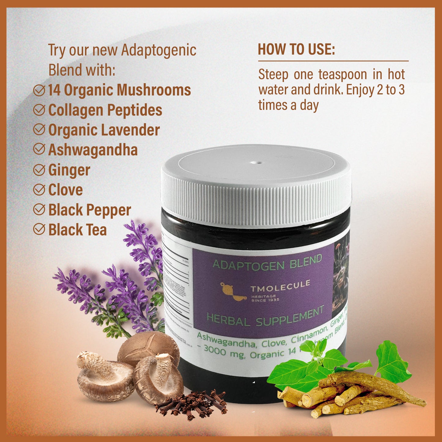 Adaptogen Blend - 14 Organic Mushrooms + Collagen Peptides + Organic Lavender + Black Tea