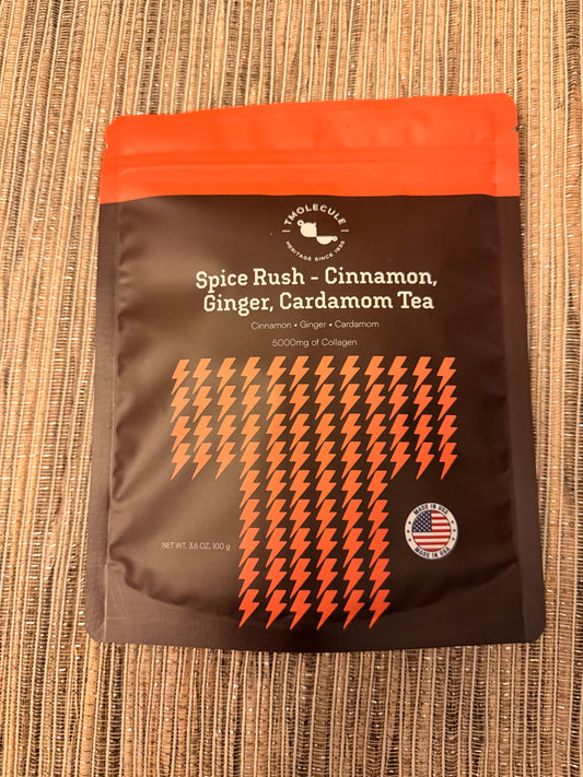 Premium Collagen Spice Rush Black Tea Blend Revitalizing Energy with Ginger, Cinnamon & Cardamom Keto & Paleo Friendly. Made in USA. Milled product for smoother flow